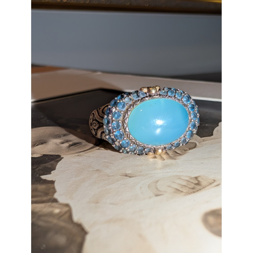 Barbara Bixby Sterling Silver 18K Gold Blue Chalcedony Topaz Statement Ring sz 9